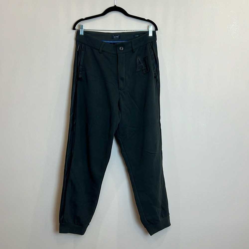 ARMANI JEANS MEN'S LEATHER LOGO CLASSIC FIT JOGGERS BLACK size L